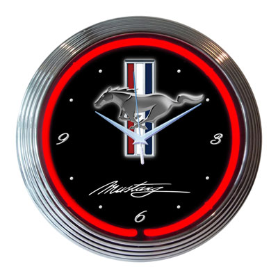 (image for) FORD MUSTANG NEON WALL CLOCK, BLACK - Click Image to Close