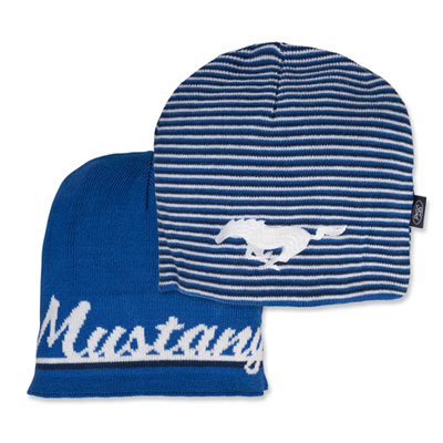 (image for) FORD MUSTANG REVERSIBLE BEANIE, BLUE - Click Image to Close