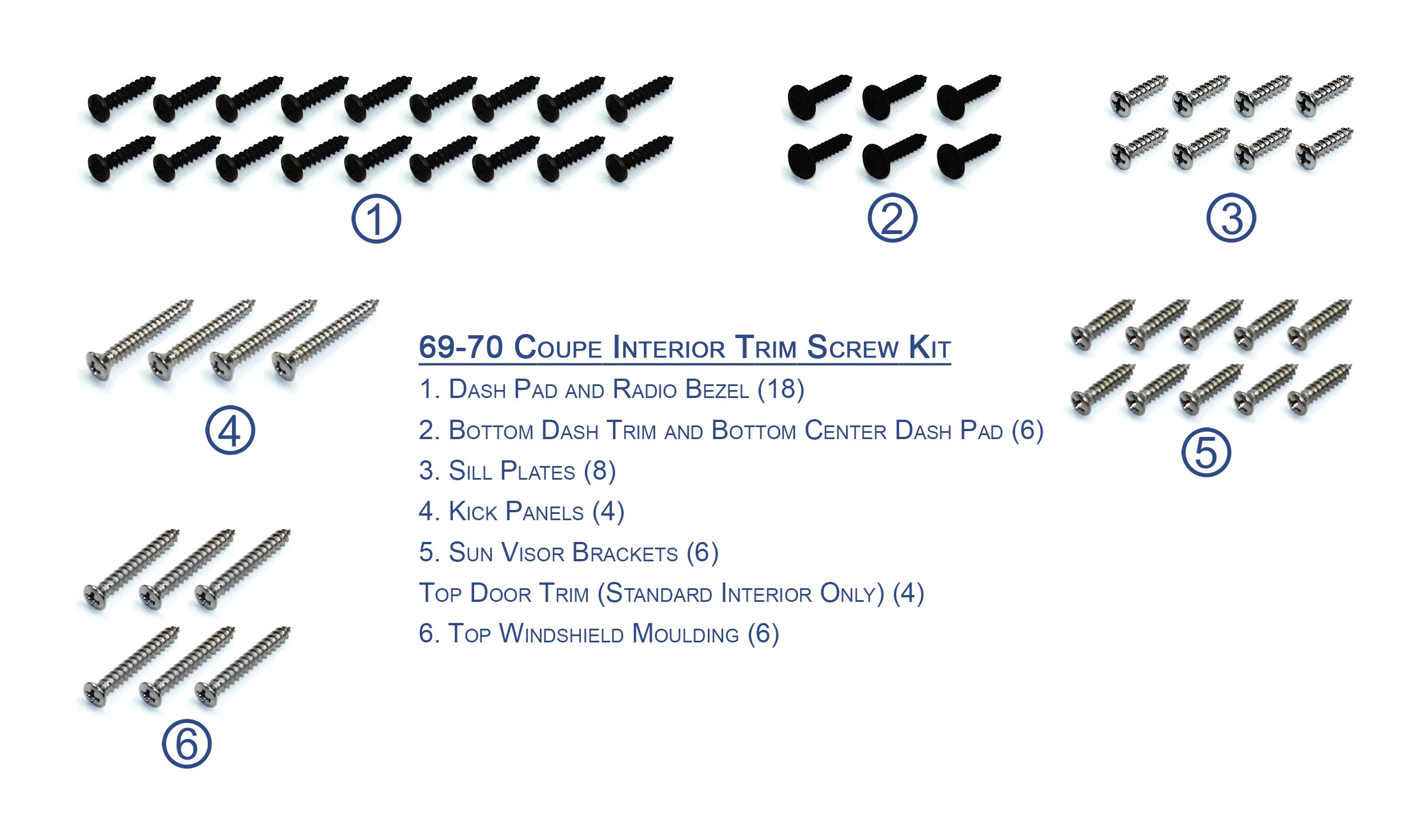 (image for) 69-70 COUPE INTERIOR TRIM SCREW KIT