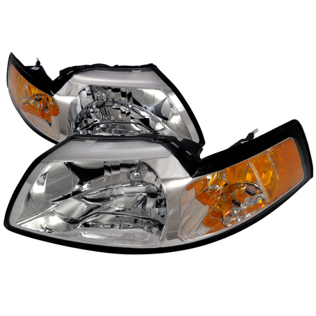 (image for) 99-04 MUSTANG HEADLIGHTS CHROME- CRYSTAL HOUSING W/AMBER RE - Click Image to Close