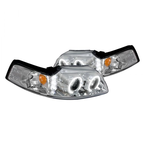 (image for) 99-04 DUAL HALO PROJECTOR HEADLIGHTS W/LEDS - CHROME HOUSING - Click Image to Close