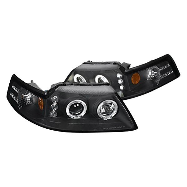 (image for) 99-04 HALO PROJECTOR HEADLIGHTS BLACK W/LEDS - Click Image to Close