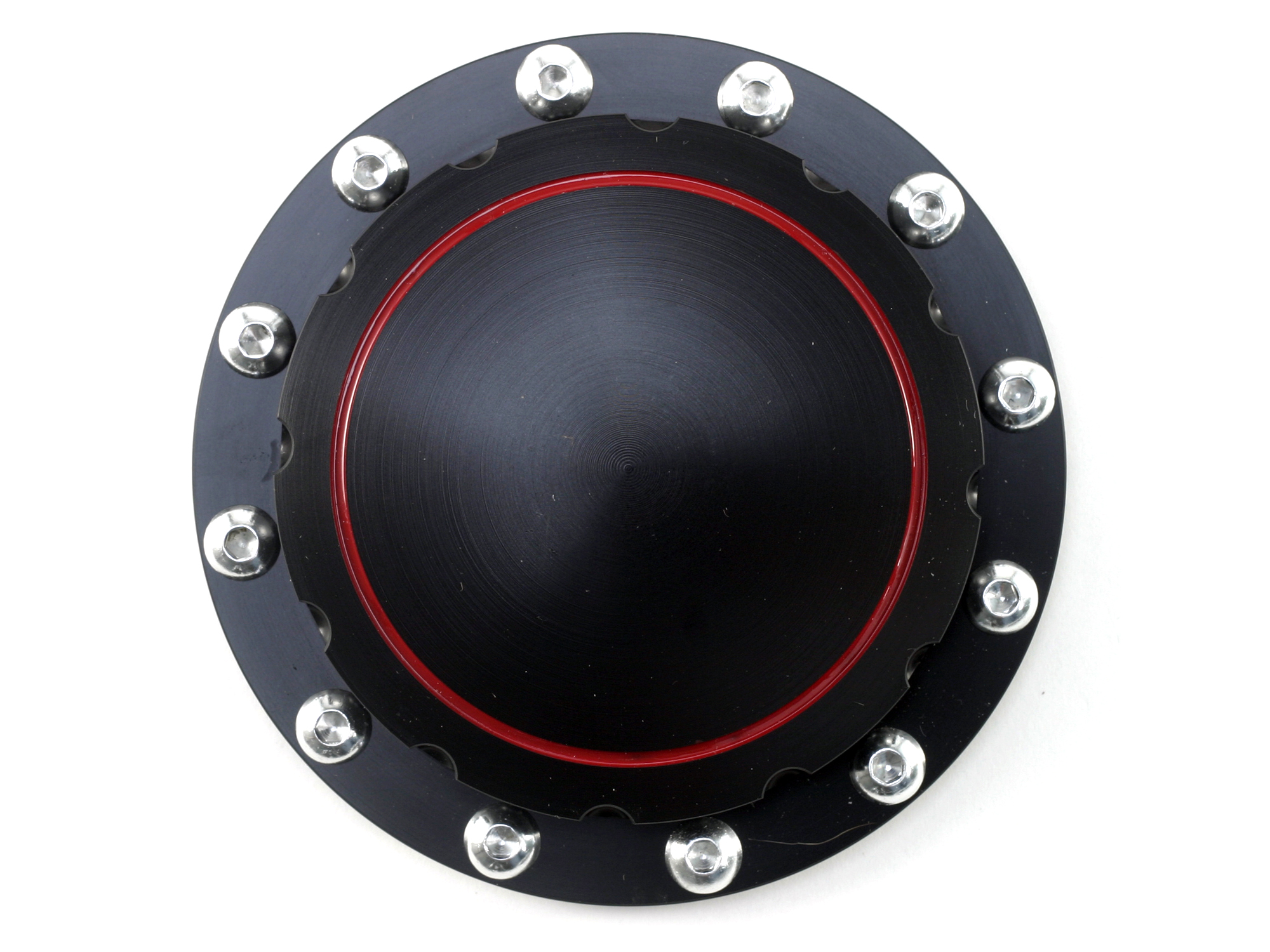 (image for) 64-73 "RESTO MOD" SOLID BLACK W/RED RING BILLET ALUMINUM GAS CAP - Click Image to Close