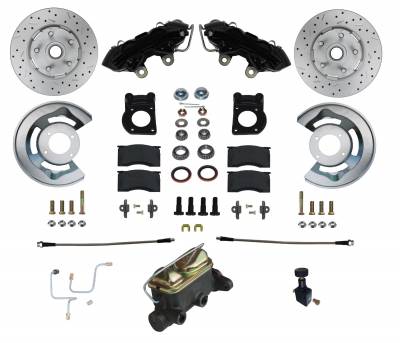 (image for) 64-66 FRONT DISC BRAKE KIT - BLACK POWDER COAT CALIPERS- DRILLED - Click Image to Close