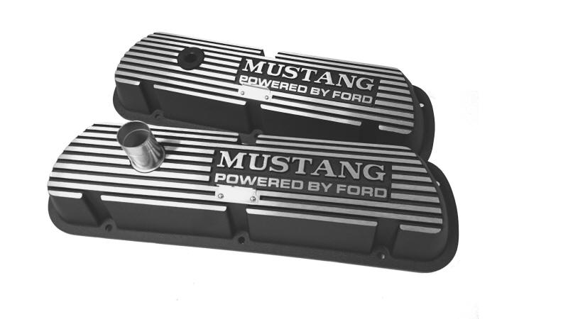 (image for) 289/302/351W BLACK MUSTANG POWERED BY FORD ALUMINUM VALVE COVERS - Click Image to Close