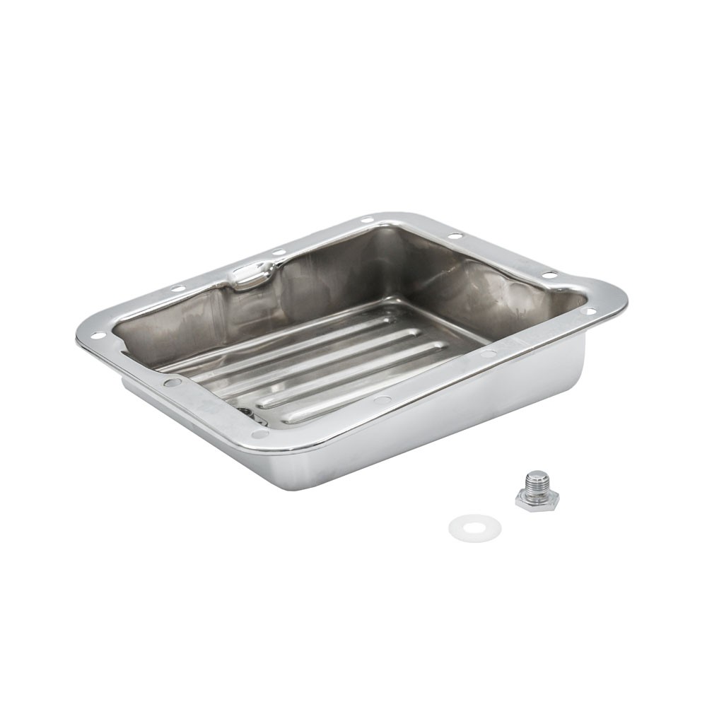 (image for) 64-73 C4 TRANSMISSION PAN - CHROME - WITH DRAIN PLUG - Click Image to Close