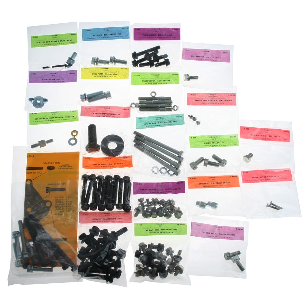 (image for) 66-67 289 ENGINE BOLT KIT WITH CAST IRON WATER PUMP - NO A/C - Click Image to Close