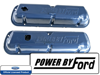 (image for) 68-72 OE SMALL BLOCK VALVE COVERS- BLUE-POWERED BY FORD - Click Image to Close