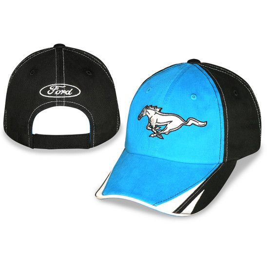 (image for) MUSTANG HAT, BLACK WITH LIGHT BLUE FRONT PANEL AND WHITE MUSTANG