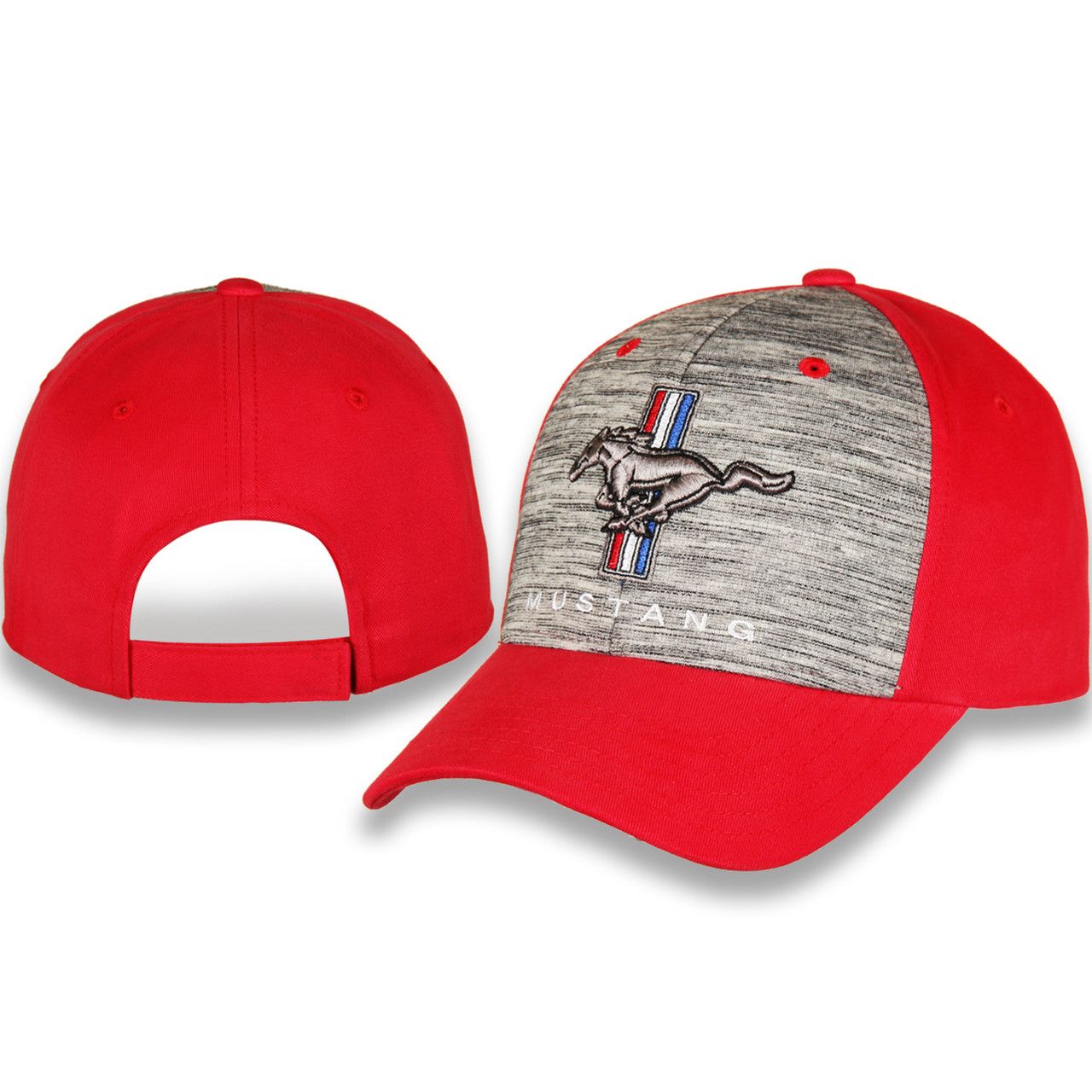 (image for) TRI-BAR MUSTANG HAT, RED WITH ASH GRAY FRONT PANEL