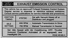 (image for) EMISSION DECAL 70 351C-2V AUTO. OR MAN. TRANS. - Click Image to Close