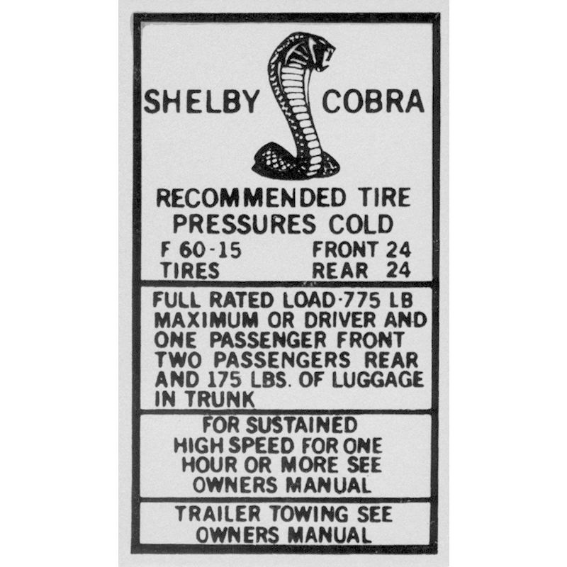 (image for) 69-70 SHELBY GLOVE BOX TIRE PRESSURE DECAL - Click Image to Close
