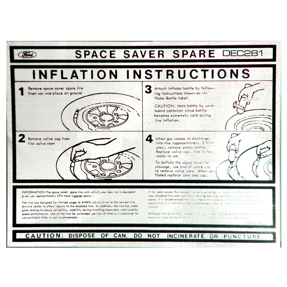 (image for) 67-73 SPACE SAVER INFLATION, TRUNK LID DECAL - Click Image to Close