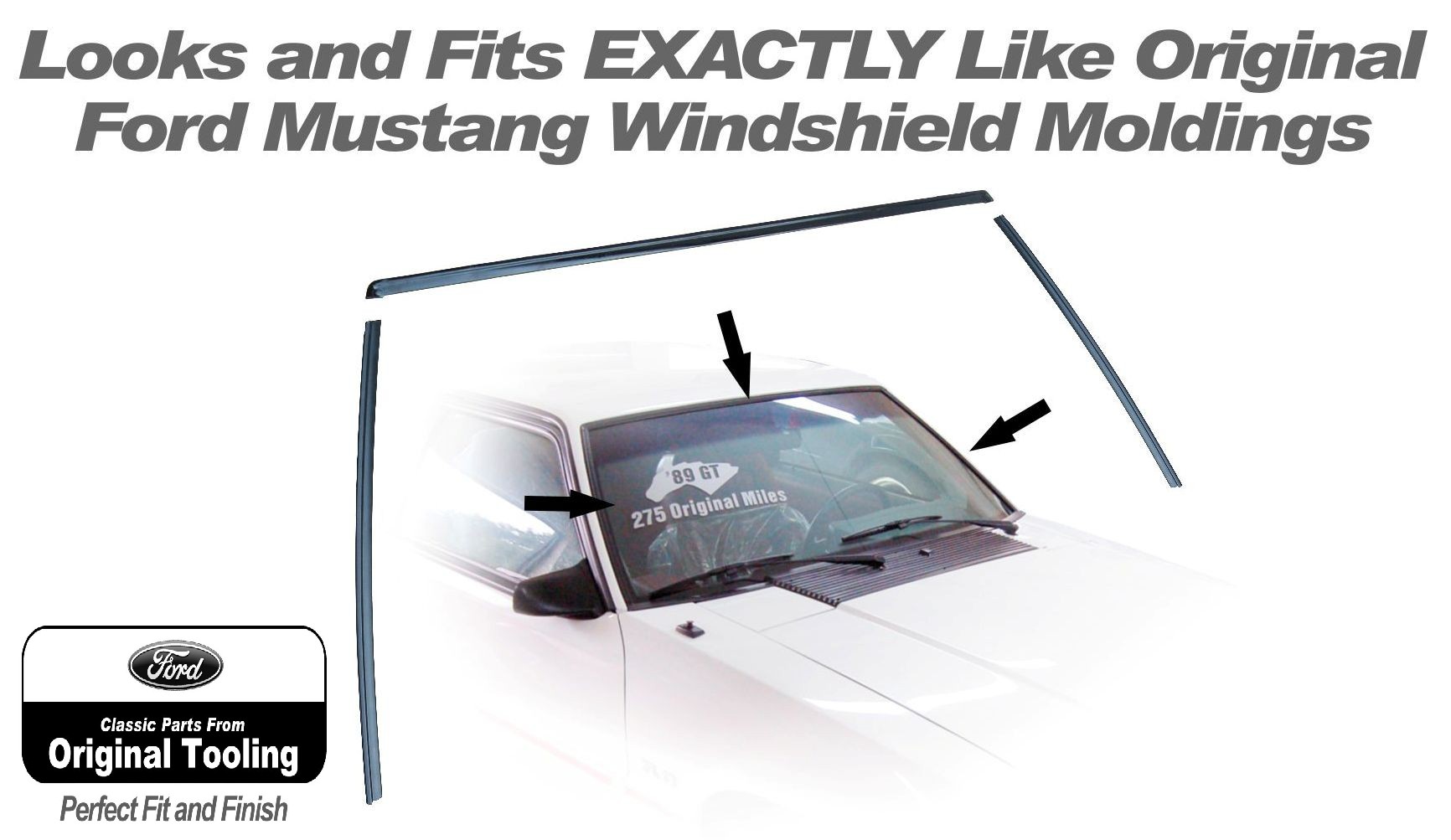 (image for) 79-93 WINDSHIELD MOLDINGS - 3 PC SET - FORD TOOLING - Click Image to Close