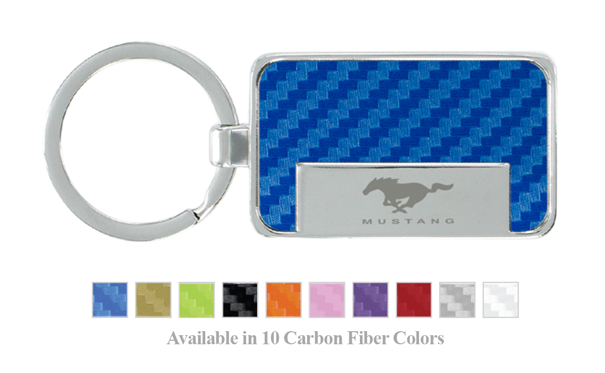 (image for) MUSTANG BLOCK - SILVER CARBON FIBER RECTANGLE KEY CHAIN