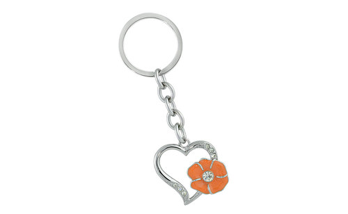(image for) MUSTANG BLOCK - HEART SHAPE KEY CHAIN WITH ORANGE FLOWER - CLEAR - Click Image to Close
