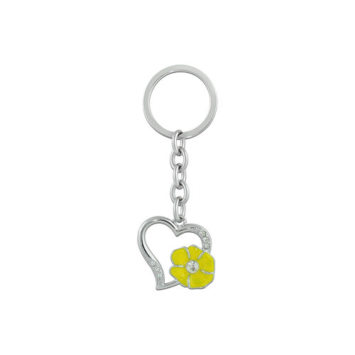 (image for) MUSTANG BLOCK - HEART SHAPE KEY CHAIN WITH YELLOW FLOWER- CLEAR - Click Image to Close