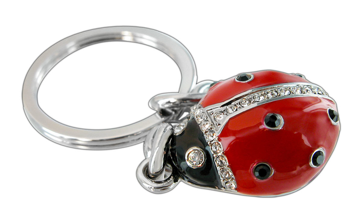 (image for) MUSTANG BLOCK - RED LADY BUG KEY CHAIN - CLEAR SWAROVSKI CRYSTAL