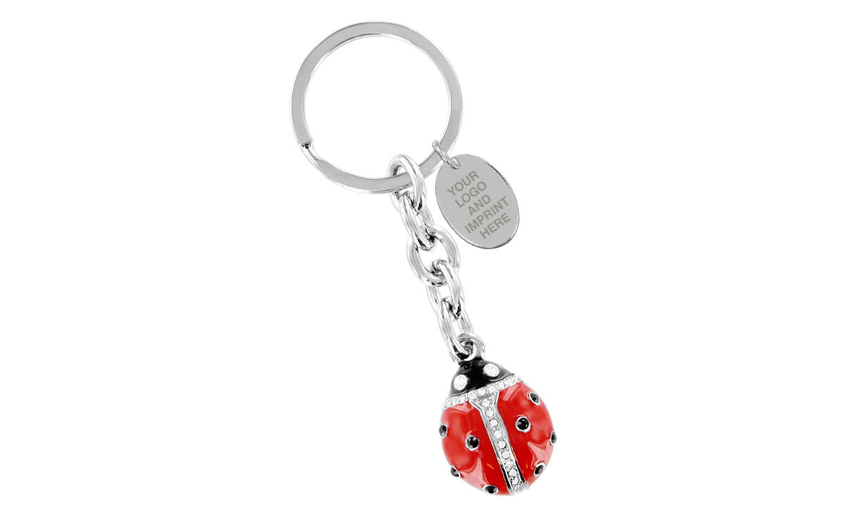 (image for) MUSTANG BLOCK - RED LADY BUG KEY CHAIN - CLEAR SWAROVSKI CRYSTAL