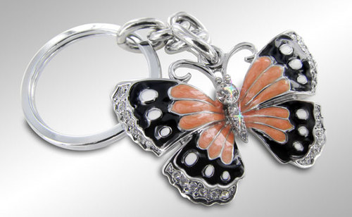 (image for) MUSTANG BLOCK - ORANGE AND BLACK BUTTERFLY KEY CHAIN - CLEAR - Click Image to Close