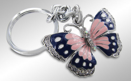 (image for) MUSTANG BLOCK - PINK AND BLUE BUTTERFLY KEY CHAIN - Click Image to Close