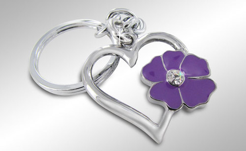(image for) MUSTANG BLOCK - HEART SHAPE KEY CHAIN WITH PURPLE FLOWER - Click Image to Close
