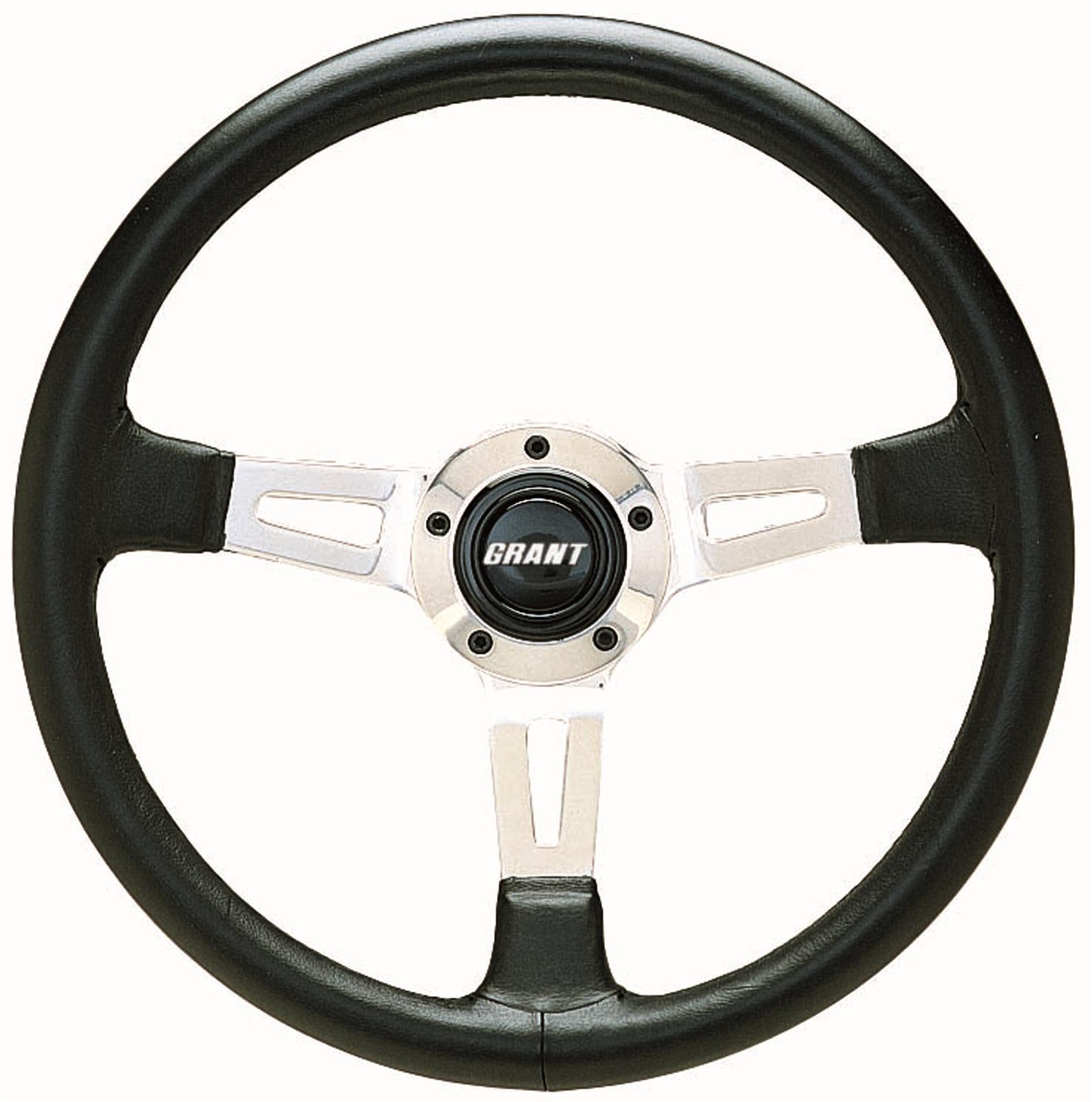 (image for) GRANT 14" BLACK 3 SPOKE LEATHER STEERING WHEEL - Click Image to Close