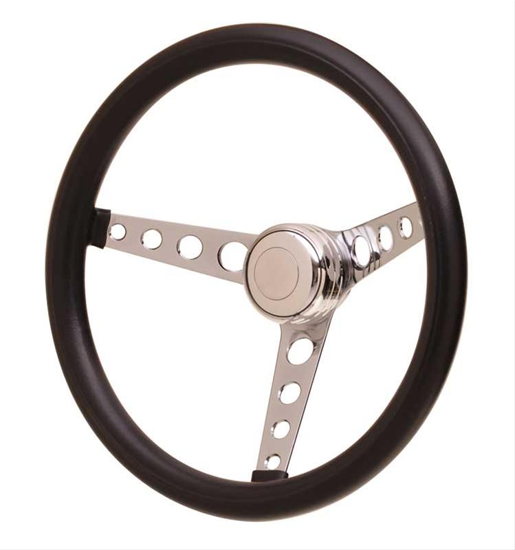(image for) GT3 CLASSIC STEERING WHEEL - 14.5" BLACK FOAM WITH CHROME SPOKE - Click Image to Close