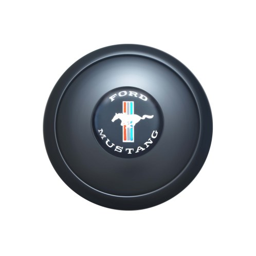 (image for) GT9 HORN BUTTON, SMALL MUSTANG LOGO, COLORED, BLACK ANODIZED - Click Image to Close
