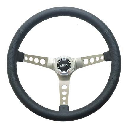 (image for) GT3 RETRO STEERING WHEEL, MUSTANG STYLE, BLACK LEATHER - Click Image to Close
