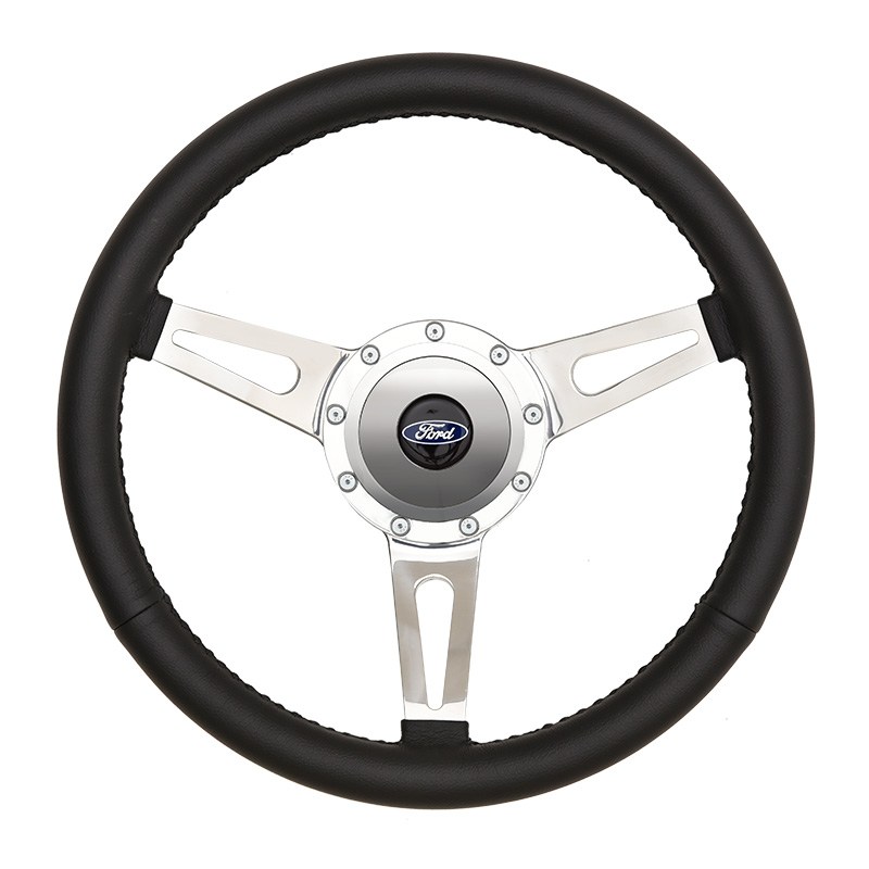 (image for) GT9 STEERING WHEEL, COBRA STYLE, BLACK LEATHER, 14.75" - Click Image to Close