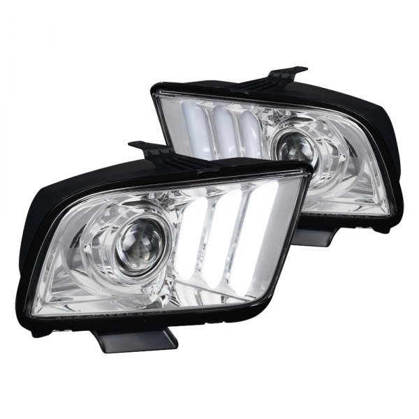 (image for) 05-09 LIGHT BAR PROJECTOR HEADLIGHTS - CHROME HOUSING CLEAR LENS - Click Image to Close