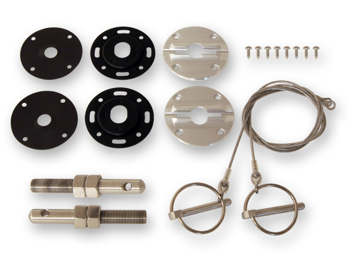 (image for) 64-73 BILLET STAINLESS HOOD PIN KIT WITH CABLE - Click Image to Close