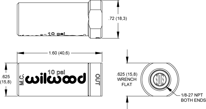 (image for) WILWOOD RESIDUAL PRESSURE VALVE, 10 LB, WITH FITTINGS